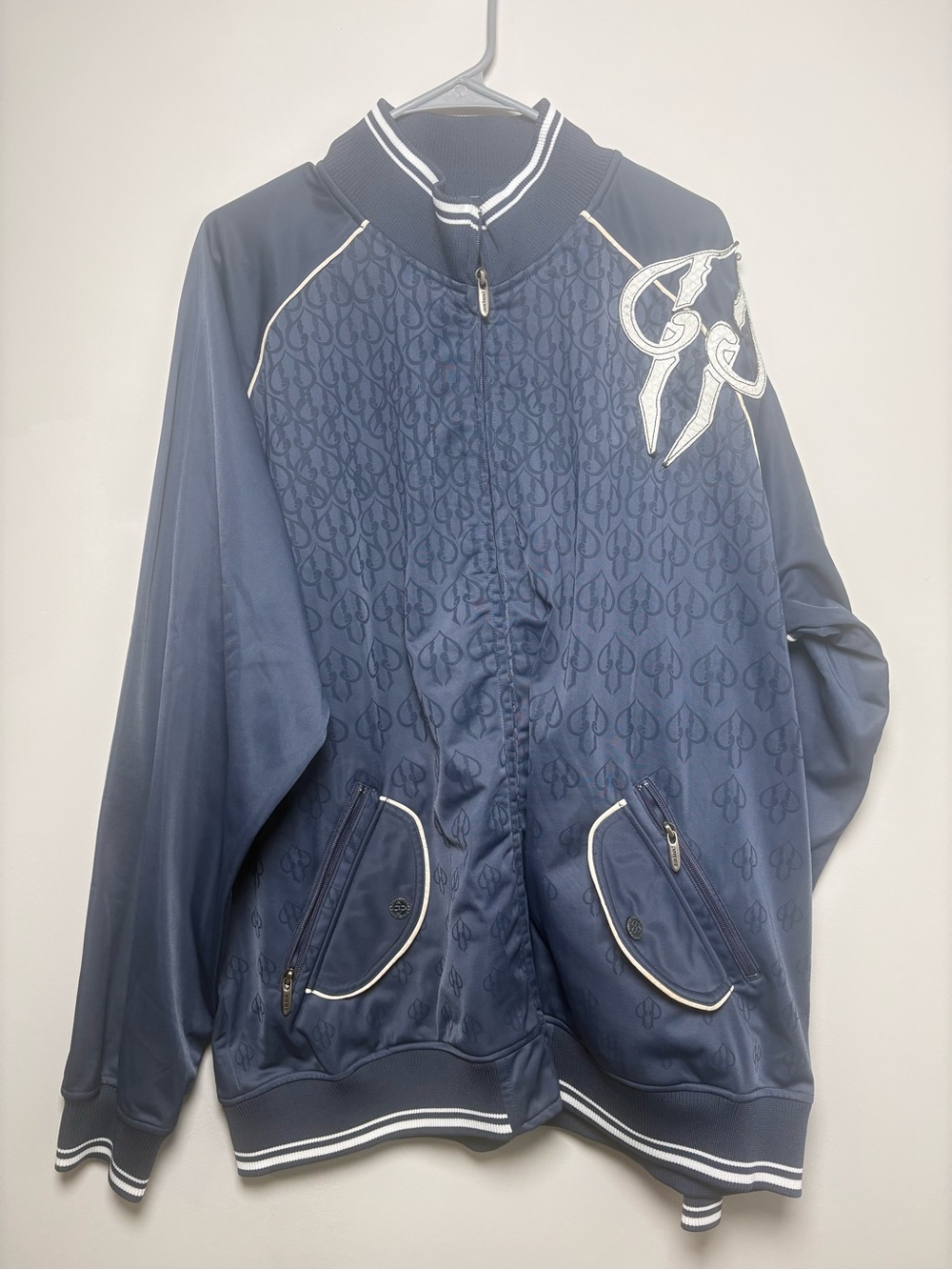 Pelle Pelle Navy Blue Bomber Jacket with White Trim..Vintage!